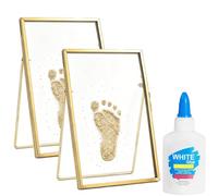 HYPYXUS Cadre souvenir pour bébé et animal de compagnie, kit d'empreintes de mains et d'empreintes de sable de mer, cadre à mémoire flottante en double verre, cadeau personnalisé pour enfants (2PcsC)