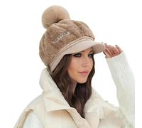 HYPYXUS Chapeau Chaud à Bord Court pour Femme, Doublure en Polaire, Bonnet Ample tricoté Chaud avec visière, Doux et Extensible, Joli Chapeau à Pompon d'hiver pour Femme pour Temps Froid (E#)