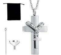 HYPYXUS Pour le mémorial - Collier Urn pour cendres, Forever in My Heart Birth Stone personnalisé Double Cross Urn Pendant Amulet, Memorial KeepSake Jewelry Cadeaux pour femmes hommes (Silver)