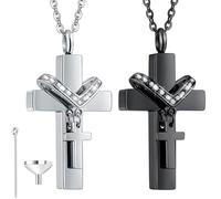 HYPYXUS Pour le mémorial - Collier Urn pour cendres, Forever in My Heart Birth Stone personnalisé Double Cross Urn Pendant Amulet, Memorial KeepSake Jewelry Cadeaux pour femmes hommes (2Pcs)