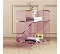 HYQOUKLR Table Basse Transparente, Table de Salon, Table de Chevet Monobloc en Acrylique, Table d'appoint Moderne à Deux Niveaux(Pink)