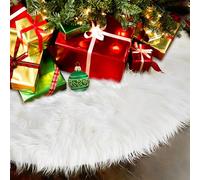 HYran Peluche Neige Tapis de Sapin, White Christmas Tree Skirt, Couvre Pied Sapin, Jupe De Sapin De Noël Blanc, Blanc Peluche Grande Base Couvre-Pied de Sapin Noël Tapis