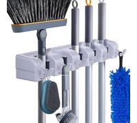 HYRIXDIRECT Support mural robuste pour balais et serpillères, rangement polyvalent pour la maison, le jardin, le garage, 5 positions avec 6 crochets en acier inoxydable gris