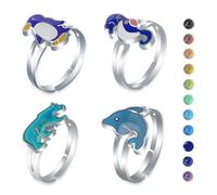 HYRKOTW Lot de 4 bagues d'humeur pour filles, bagues à couleurs changeantes avec motifs, ajustables - Cadeau d'anniversaire pour filles et garçons (Ours polaire, Pingouin, Dauphin, Hippocampe)
