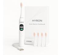 HYRON Pro - Brosse à dents électrique - 5 Modes de brossage et d'intensité - Brosse à dents électrique sonique rechargeable et autonomie 120 jours - Minuteur 2min - 4 Brossettes - Étanche IPX7, Blanc