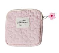 HYROOY Petite trousse de maquillage tendance pour femme, serviettes hygiéniques de voyage, maquillage, pièces de monnaie, cartes de monnaie, rouge à lèvres, polyester brodé, rose,
