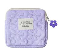HYROOY Petite trousse de maquillage tendance pour femme, serviettes hygiéniques de voyage, maquillage, pièces de monnaie, cartes de monnaie, rouge à lèvres, polyester brodé, violet,