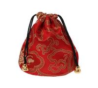 HYROOY Sac à bijoux traditionnel avec broderie chinoise en soie, cordon de serrage, tissu rouge