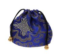 HYROOY Sac à bijoux traditionnel en soie avec cordon de serrage Bleu roi