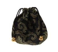 HYROOY Sac à bijoux traditionnel en soie avec cordon de serrage et broderie chinoise Noir