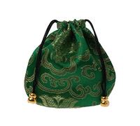 HYROOY Sac à bijoux traditionnel en soie avec cordon de serrage et broderie chinoise Vert