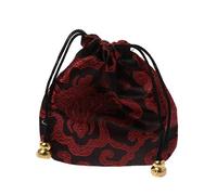 HYROOY Sac à bijoux traditionnel en soie avec cordon de serrage Noir avec lignes rouges