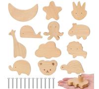 Hysagtek Lot de 12 boutons d'armoire en bois, différentes formes d'animaux Boutons de meubles avec vis, décoration créative Poignées de tiroir pour armoire, coiffeuse