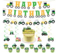 Hysagtek Lot de 30 décorations d'anniversaire au motif de tracteur - Bannière Happy Birthday - Décoration à suspendre - Tracteur - Pour garçons et filles - Fête à thème de la ferme