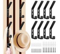 Hysagtek Lot de 8 crochets pour panneaux acoustiques - Double crochet porte-manteau - Noir - Avec vis de 3 cm et 4 cm - Pour panneaux acoustiques de salle de bain, chambre à coucher