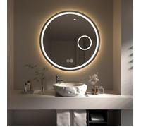 HySail Miroir de Salle de Bain LED, Miroir avec Une Loupe 3X, Anti-buée, 3 Températures de Couleur, Dimmable, Fonction Mémoire, 70cm