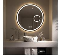 HySail Miroir de Salle de Bain LED,Miroir avec Une Loupe 3X, Anti-buée,3 Températures de Couleur, Dimmable, Fonction Mémoire,80cm