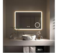 HySail Miroir Salle de Bain 100cmx60cm, Miroir LED avec Horloge,Grossissement 3X, Anti-buée,Dimmable, Fonction Mémoire