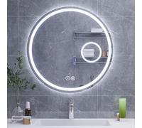 HySail Miroir Salle de Bain avec Eclairage, Miroir en Argent Haute Définition 5mm, 3 Températures de Couleur et Luminosité Réglable, Miroir Mural avec Interrupteur Tactile, Anti-Buée, Rond