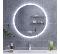 HySail Miroir Salle de Bain avec Eclairage, Miroir en Argent Haute Définition 5mm, 3 Températures de Couleur et Luminosité Réglable, Miroir Mural avec Interrupteur Tactile, Anti-Buée, Rond
