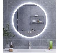 HySail Miroir Salle de Bain avec Eclairage, Miroir en Argent Haute Définition 5mm, 3 Températures de Couleur et Luminosité Réglable, Miroir Mural avec Interrupteur Tactile, Anti-Buée, Rond