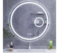 HySail Miroir Salle de Bain avec Eclairage, Miroir en Argent Haute Définition 5mm, 3 Températures de Couleur et Luminosité Réglable, Miroir Mural avec Interrupteur Tactile, Anti-Buée, Rond