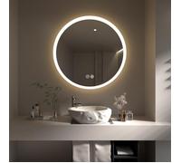 HySail Miroir Salle de Bain LED Rond 60CM,3 Températures de Couleur Luminosité Réglable,Miroir Mural avec Tactile,Anti-Buée,Mémoire