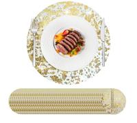 Hysenm Lot de 100 napperons jetables dorés Ultra-Fin de 33 cm Ronds en Maille pressée pour décoration de la Maison, Table à Manger, Mariage, fête d'anniversaire
