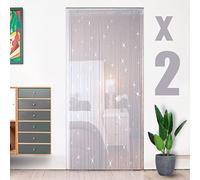 HYSENM Lot de 2 Rideaux Fils Paillette 100x200cm Draperie Frange Décoration Elégance Fenêtre Porte Anniversaire Mariage Fête Hôtel, Blanc