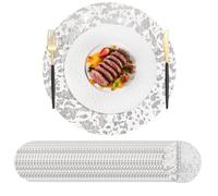 Hysenm Lot de 50 napperons jetables argentés Ultra-Fin de 33 cm Ronds en Maille pressée pour décoration de la Maison, Table à Manger, Mariage, fête d'anniversaire