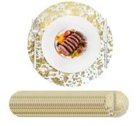 Hysenm Lot de 50 napperons jetables dorés Ultra-Fin de 33 cm Ronds en Maille pressée pour décoration de la Maison, Table à Manger, Mariage, fête d'anniversaire