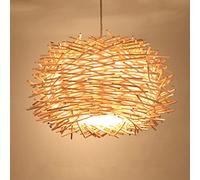 HYSJDMNC 30CM LED Plafonnier Couverture Tissé À La Main en Rotin Lustre Abat-Jour Nid D'oiseau Plafonnier en Bois pour Le Bar Café Librairie Couloir Et Salon