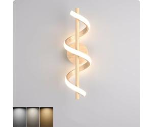 HYSJDMNC Applique Murale d'intérieur 12 W LED Moderne Aspect Bois, 3 températures de Couleur, veilleuse créative en Spirale, éclairage Mural, Lampe décorative pour Salon, Chambre à Coucher, Cage