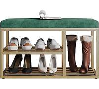 HYSJDMNC Banc de Chaussures d'entrée Banc de Rangement Extrémité du Banc de lit Banc de Chaussures à 2 Niveaux avec étagères en Maille en métal Organisateur de Rack de Chaussures d'entrée avec Tapis