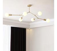 HYSJDMNC Lampes suspendues 6 lustres de Style Nordique en Forme de Branche, luminaire moléculaire E27 pour Chambre à Coucher, Salon, Salle à Manger, Or + 3 lumières de couleur-7W YYuan