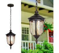 HYSJDMNC Lampes suspendues d'extérieur rustiques pour Porche, Lanterne Suspendue extérieure de Ferme Peinte en Noir et Or avec Verre d'eau, Grande étanche pour l'extérieur, pour Patio, Jardin,