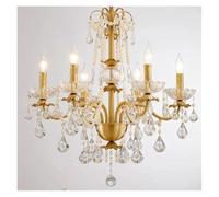 HYSJDMNC Moderne Or Luxueux Laiton Cristal Lustre Villa Salon Table À Manger Chambre Chambre Bougies Lustre Décor Lampes Suspendues Suspendues (Lumière Chaude 6 Lumières)