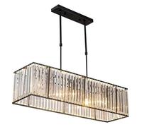 HYSJDMNC S Suspension rectangulaire en Cristal à 4 lumières LED pour îlot de Cuisine, décoration de Salon, Noir Mat (Noir Mat)