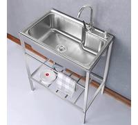 HYSOPSPX Évier Commercial en Acier Inoxydable à Une cuve, autoportant, avec Robinet mitigeur thermostatique à 360° pour Salle de Bain ou buanderie.