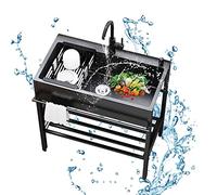 HYSOPSPX Évier Industriel à Une cuve, Ensemble de Cuisine autoportant avec Robinet et crépine, cuve en Acier Inoxydable, bac à Linge Peu encombrant pour buanderie, Garage ou Jardin extérieur