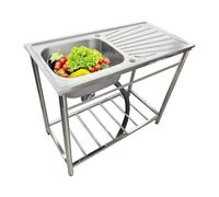 HYSOPSPX Évier Utilitaire en Acier Inoxydable 304 avec égouttoir et Robinet, lavabo sur Pied à 1 Compartiment, établi Commercial pour Restaurant, buanderie, Jardin, Garage