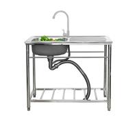 HYSOPSPX Évier Utilitaire en Acier Inoxydable 304, Station d'évier extérieure avec Robinet, Cuisine avec égouttoir, 1 Compartiment, Usage Commercial pour buanderie, Garage ou intérieur