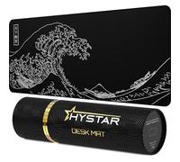 Hystar Tapis de Souris de Jeu étendu | XXXL 114,3 x 50,8 cm | 5 mm d'épaisseur, Surface imperméable, Tissu Polyester Lisse et Base en Caoutchouc Naturel | The Great Wave (Noir)