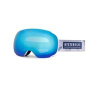 HYSTERESIS Magnet Freeride Lunettes de ski et snowboard avec verres sphériques magnétiques interchangeables avec 2 verres inclus Cadre blanc Verres bleus Ruban couleur montagne