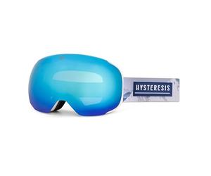 HYSTERESIS Magnet Freeride Lunettes de ski et snowboard avec verres sphériques magnétiques interchangeables avec 2 verres inclus Cadre blanc Verres bleus Ruban couleur montagne