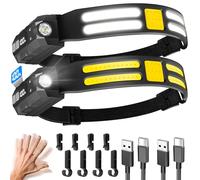 Hyted Lampe Frontale LED Ultra Puissante, 2000 Lumens Super Lumineux 230° Grand Angle Torche Frontale avec Affichage de la Puissance, Lampe Frontale Étanche à Induction à Double Source Lumineuse