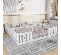 HYTKKBD Lit 2 Enfants, 180x200 cm, Lit Montessori 90x200, Lit au Sol Enfant, Bois Massif Pin avec Barrière Sécurisée. Non Sommier à Lattes et Non Matelas. Enfants et Bébés, Blanc