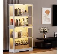HYTKKBD Teca Vitrine pour collectionneur de sol, vitrine à 4 étages en verre avec éclairage LED et capteurs intelligents, vitrine en verre anti-poussière pour salon, blanc
