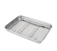 HYTROVE 2 Pièces Plaque À Pâtisserie Inox Avec Grille Amovible Plateau Rectangulaire Robuste Pour Cuisson Et Égouttage Nettoyage Facile Compatible Lave