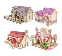 HYTROVE 4pièces Puzzle Bois Kit De Construction De Maison Miniature Bois pour Adultes Comprenant Un Cottage Une Villa Maison De Campagne Jouet Éducatif pour Développer Imagination